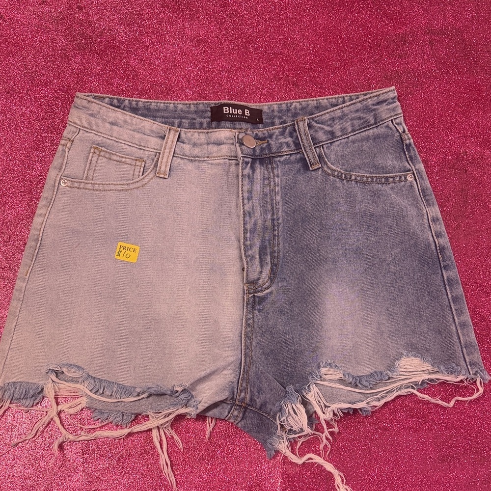 Blue B Two-Tone Light Blue Denim Jean Shorts